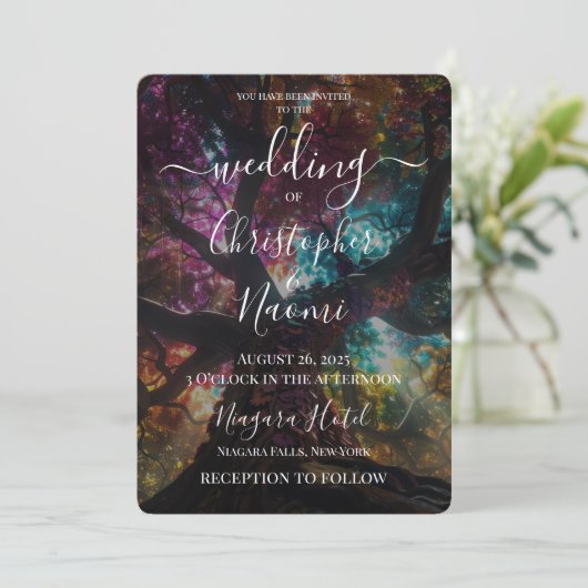 Creëer uw eigen kleurrijke regenboogboom bruiloft kaart (Staand voorkant)