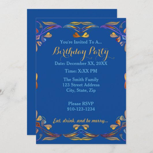 Creëer Uw eigen kleurrijke verjaardagsfeestuitnodi Kaart (Voorkant / Achterkant)