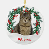 Creëer Uw Eigen Krans Kerstkattenfoto Keramisch Ornament (Voorkant)