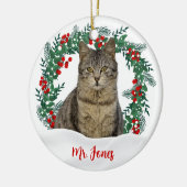 Creëer Uw Eigen Krans Kerstkattenfoto Keramisch Ornament (Links)