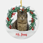 Creëer Uw Eigen Krans Kerstkattenfoto Keramisch Ornament (Achterkant)
