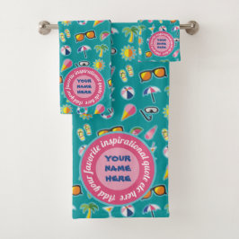 Creëer Uw eigen kustpatroonmonogram Blauwgroen Bad Handdoek