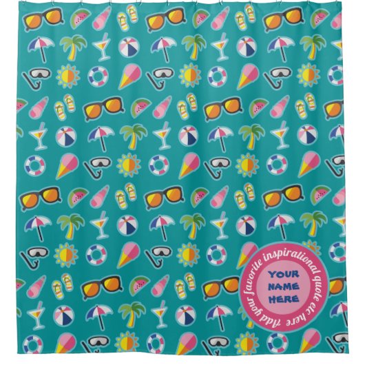 Creëer Uw eigen kustpatroonmonogram Blauwgroen Douchegordijn (Voorkant)