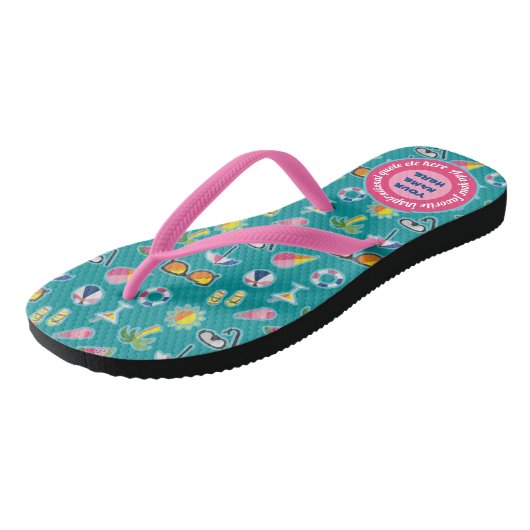 Creëer Uw eigen kustpatroonmonogram Blauwgroen Teenslippers (Schuin)