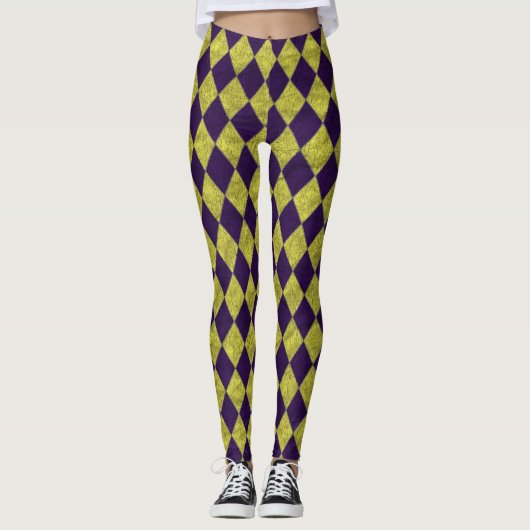 Creëer Uw eigen Leggings Paars Gold Argyle (Voorkant)