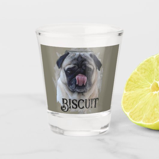 Creëer uw eigen leuke hond Pug Face Head Foto Grun Shot Glas (Voorkant)