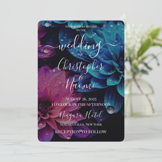 Creëer uw eigen levendige roze en blauwe bloemen kaart (Staand voorkant)