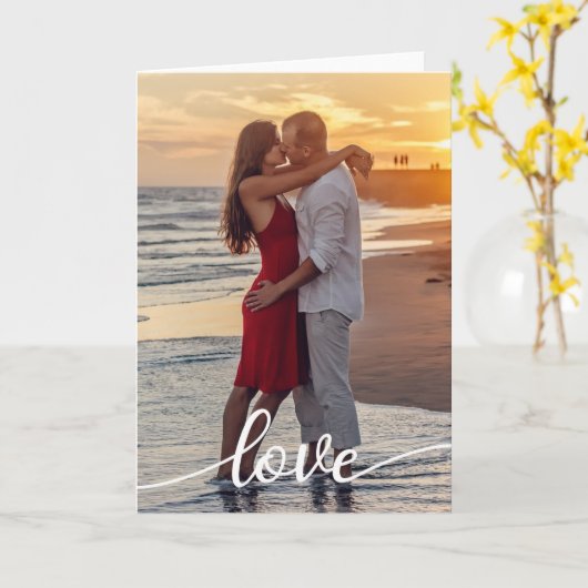 Creëer Uw Eigen Liefde Script Romantisch Paar Foto Kaart (Gele Bloem)