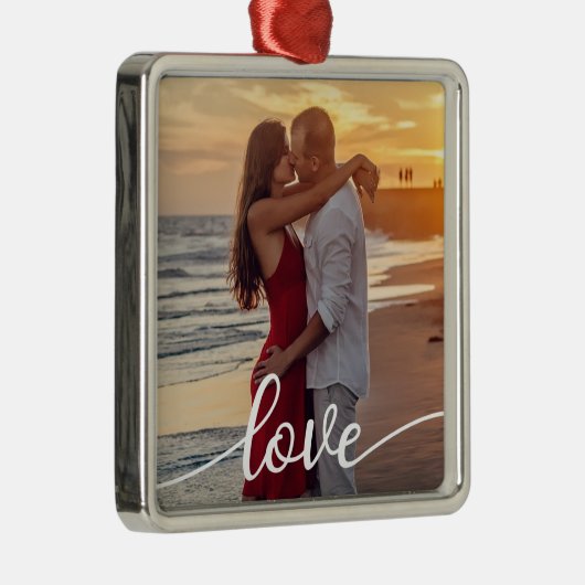 Creëer Uw Eigen Liefde Script Romantisch Paar Foto Metalen Ornament (Rechts)