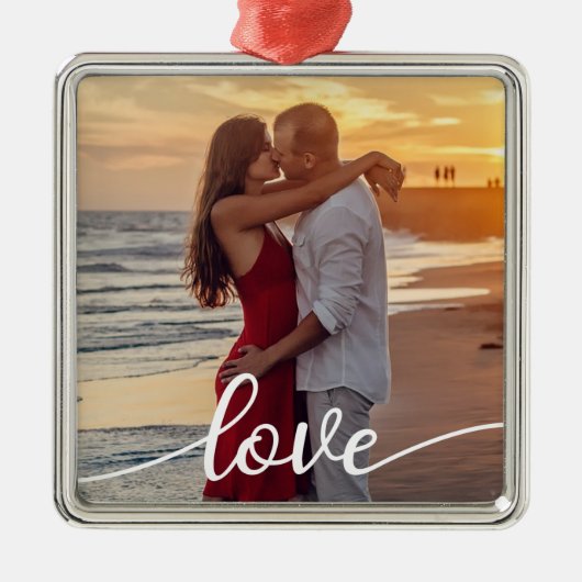 Creëer Uw Eigen Liefde Script Romantisch Paar Foto Metalen Ornament (Voorkant)