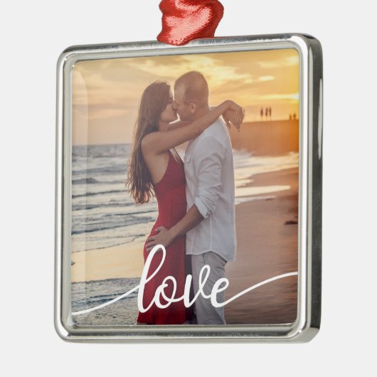 Creëer Uw Eigen Liefde Script Romantisch Paar Foto Metalen Ornament (Links)