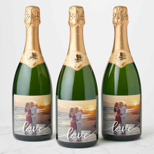 Creëer Uw Eigen Liefde Script Romantisch Paar Foto Sparkling Wijnetiket (Flessen)
