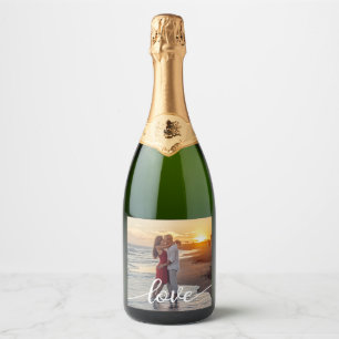 Creëer Uw Eigen Liefde Script Romantisch Paar Foto Sparkling Wijnetiket