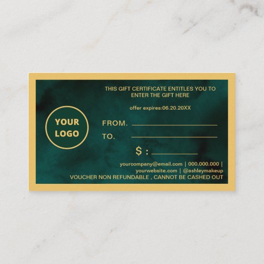 Creëer uw eigen Logo Budget Gold Cadeaubon Informatiekaartje (Achterkant)