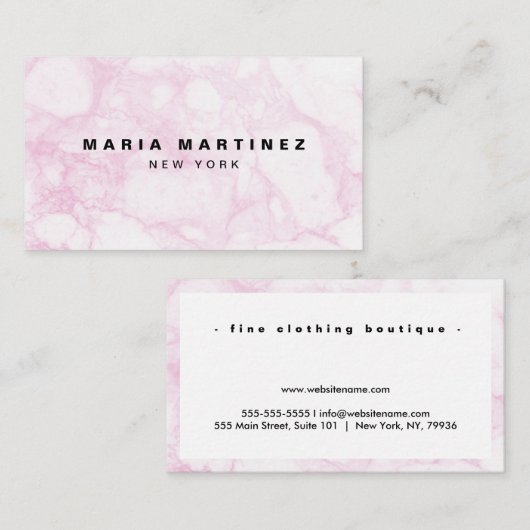Creëer Uw Eigen Luxe Boetiek Roze Marmer Visitekaartje (Voorkant / Achterkant)