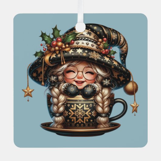 Creëer uw eigen magische Christmas Gnome Tea Cup Metalen Ornament (Voorkant)