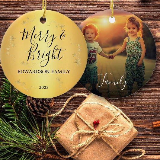 Creëer uw eigen Merry & Bright familiefoto Keramisch Ornament