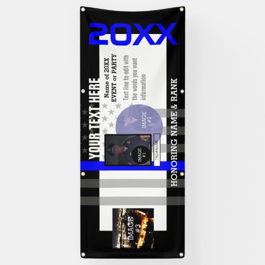 Creëer Uw Eigen met 3 afbeeldingen en 6 tekstregel Spandoek (Verticaal)