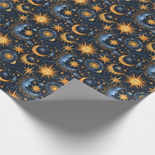 Creëer Uw Eigen Midnight Blue & Gold Celestial Cadeaupapier (Hoek)