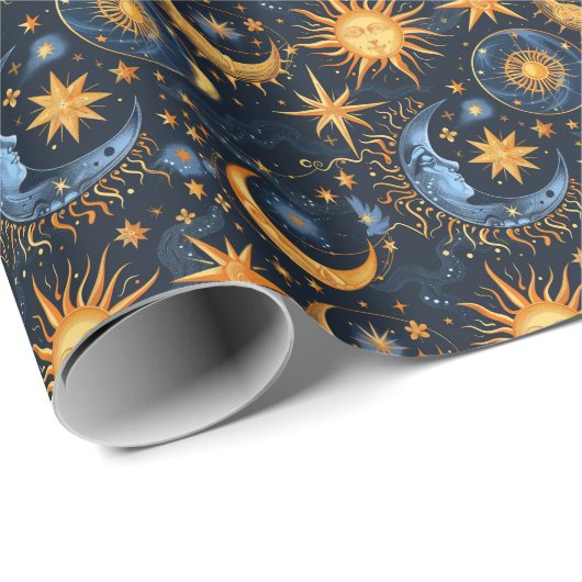 Creëer Uw Eigen Midnight Blue & Gold Celestial Cadeaupapier (Rol Hoek)