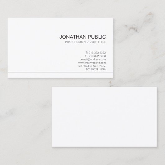 Creëer uw eigen minimalistische design elegante be visitekaartje (Voorkant / Achterkant)