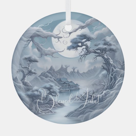 Creëer Uw eigen Misty Blue Landscape Glas Ornament (Voorkant)