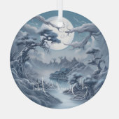 Creëer Uw eigen Misty Blue Landscape Glas Ornament (Achterkant)