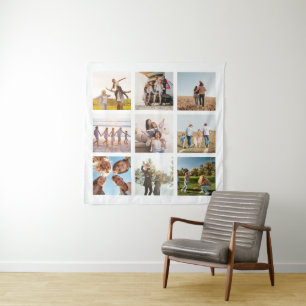 Creëer uw eigen moderne 9 foto collage plein wandkleed