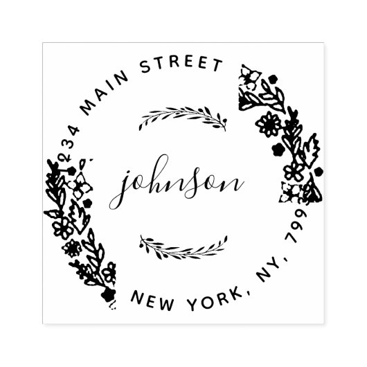 Creëer Uw eigen moderne bloemrijke ronde retouradr Rubberstempel (Afrduk)