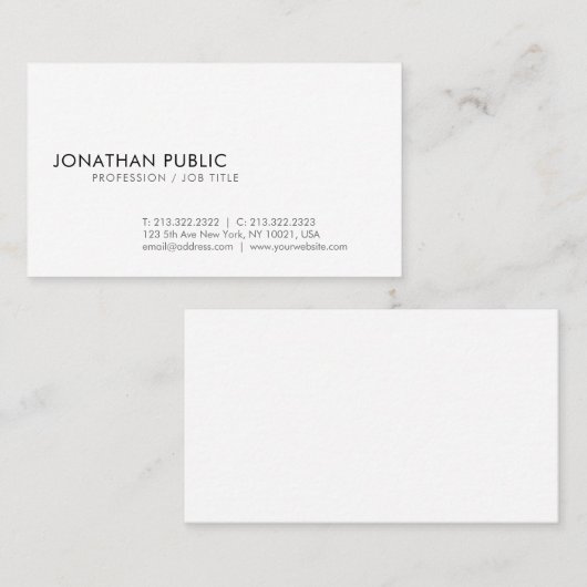 Creëer Uw eigen moderne Elegant White Minimalistic Visitekaartje (Voorkant / Achterkant)