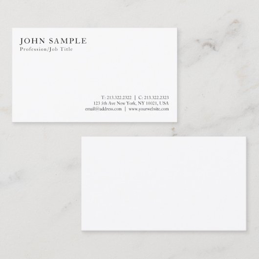 Creëer Uw eigen moderne Elegant White Minimalistic Visitekaartje (Voorkant / Achterkant)