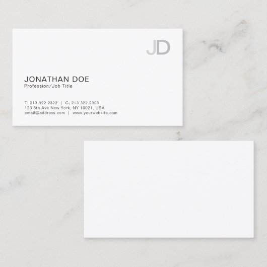 Creëer Uw eigen moderne witte monogram Visitekaartje (Voorkant / Achterkant)