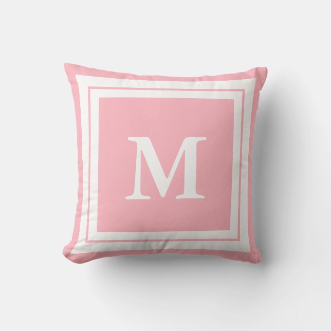 Creëer Uw eigen monogram Bleek Roze en Wit Kussen (Voorkant)