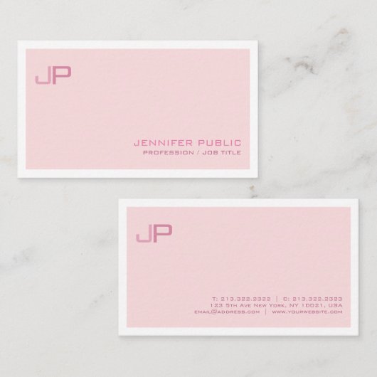 Creëer Uw eigen monogram Elegant Modern Roze Visitekaartje (Voorkant / Achterkant)