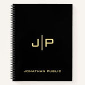 Creëer Uw Eigen Monogram Gouden & Zwarte Sjabloon Notitieboek (Voorkant)