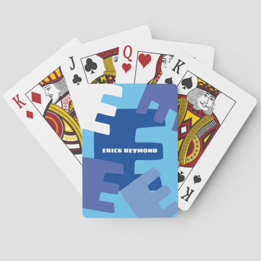 Creëer Uw Eigen Monogram Modern Blauw Pokerkaarten (Achterkant)