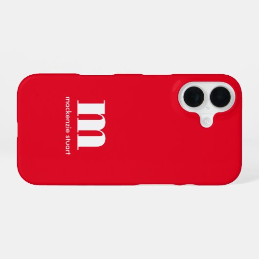 Creëer Uw eigen monogram Moderne Initialen Rood iPhone 16 Hoesje (Achterkant horizontaal)