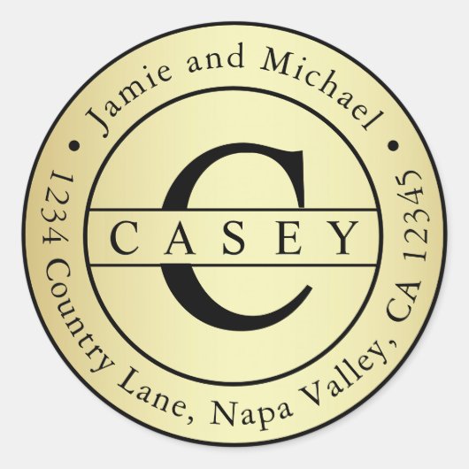 Creëer Uw Eigen Monogram Retouradres Goud Ronde Sticker (Voorkant)