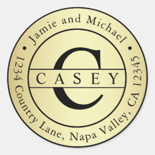 Creëer Uw Eigen Monogram Retouradres Goud Ronde Sticker