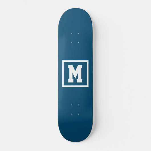 Creëer Uw eigen monogram Sjabloon Blauw en Wit Persoonlijk Skateboard (Voorkant)