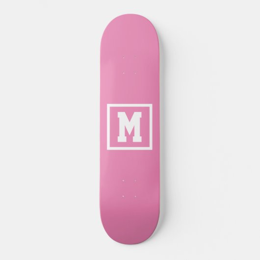 Creëer Uw eigen monogram Sjabloon Roze en Wit Persoonlijk Skateboard (Voorkant)