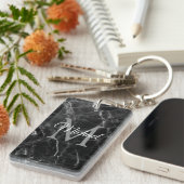 Creëer Uw Eigen Monogram Zwart Marmer Sjabloon Sleutelhanger (Voorkant Rechts)