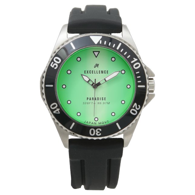 Creëer Uw eigen Monogrammed Groene Typografie Mann Horloge (Voorkant)