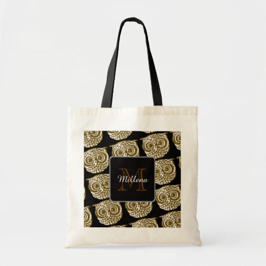 creëer uw eigen monogrammed uil tote bag (Voorkant)