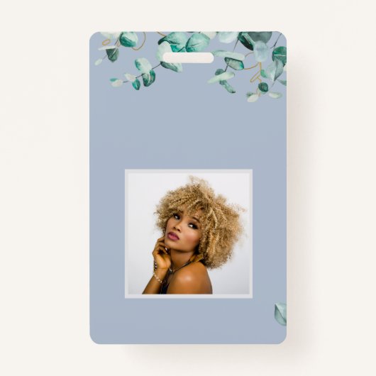 Creëer Uw eigen mosterd Blauwe Eucalyptusbladeren Badge (Voorkant)