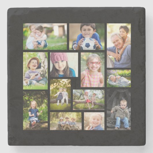 Creëer Uw eigen Multi Photo Collage Black White Stenen Onderzetter (Voorkant)
