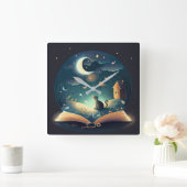 Creëer Uw eigen mystieke Black Cat & Grimoire Vierkante Klok (Huis)