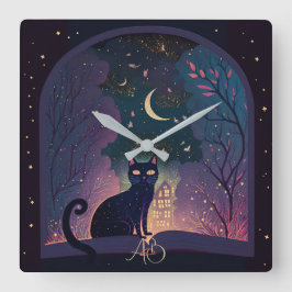 Creëer Uw eigen mystieke Black Cat Magic Window Vierkante Klok