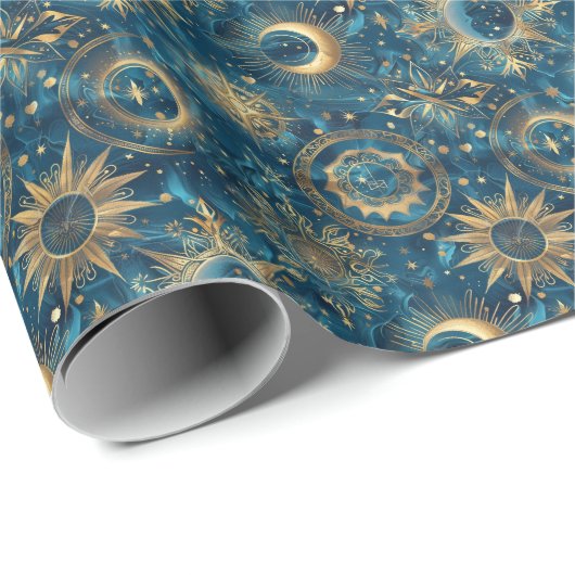 Creëer Uw eigen Mystieke Blauw & Goud Celestial Cadeaupapier (Rol Hoek)