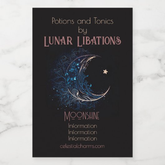 Creëer Uw eigen Mystieke Blauwe & Gouden Maan Wijn Etiket (Enkel label)